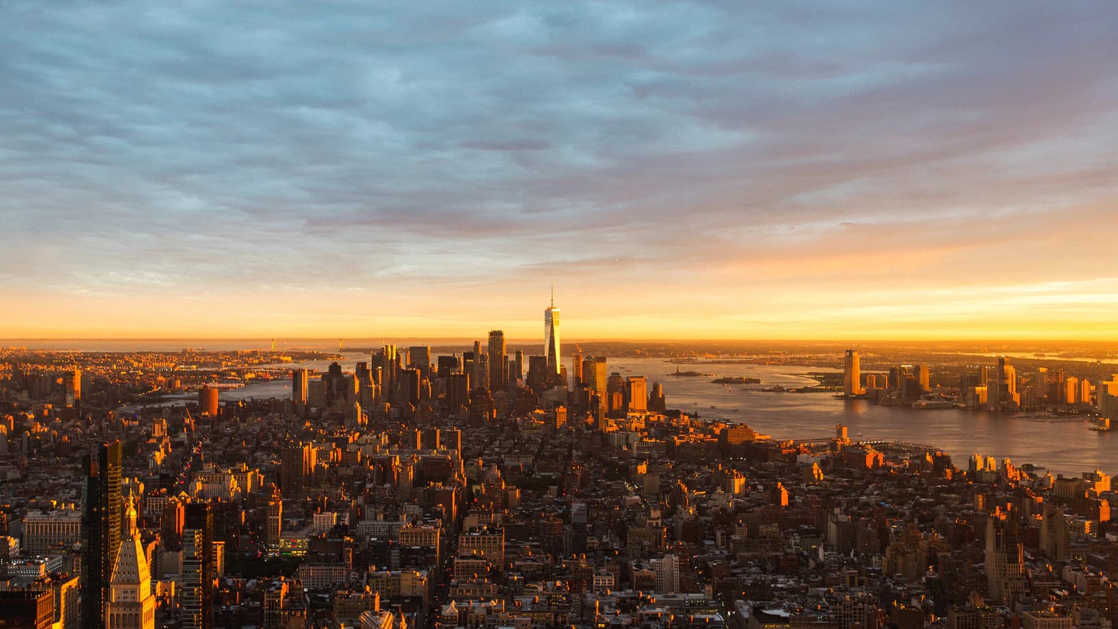 NYC skyline at sunset