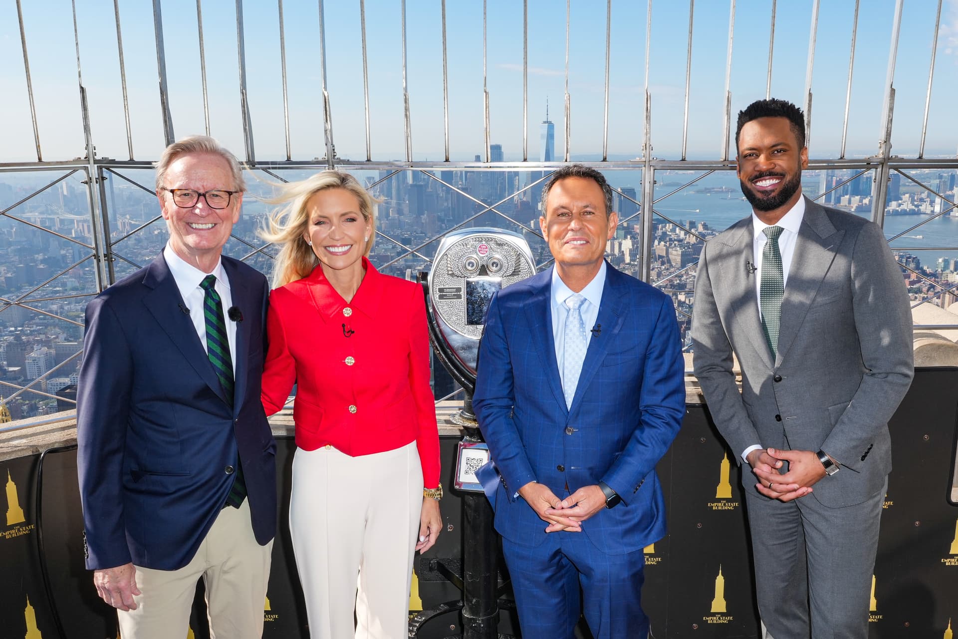 Steve Doocy, Ainsley Earhardt, Brian Kilmeade and Lawrence Jones on the 86th Floor Observation Deck