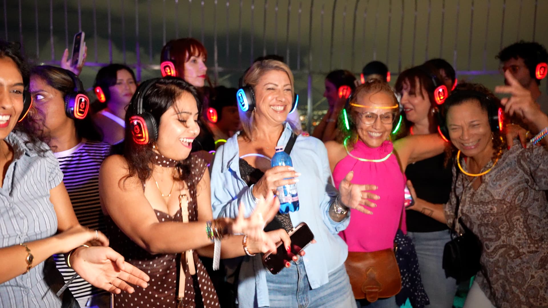Guests at a Silent Disco at the Empire State Building